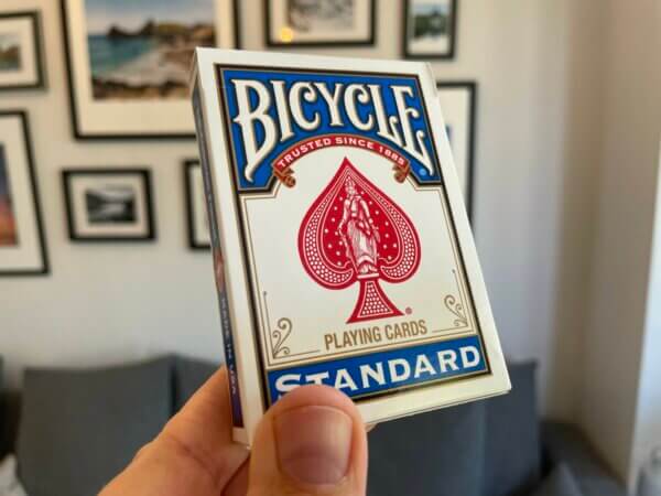 Bicycle cards deck held in focus