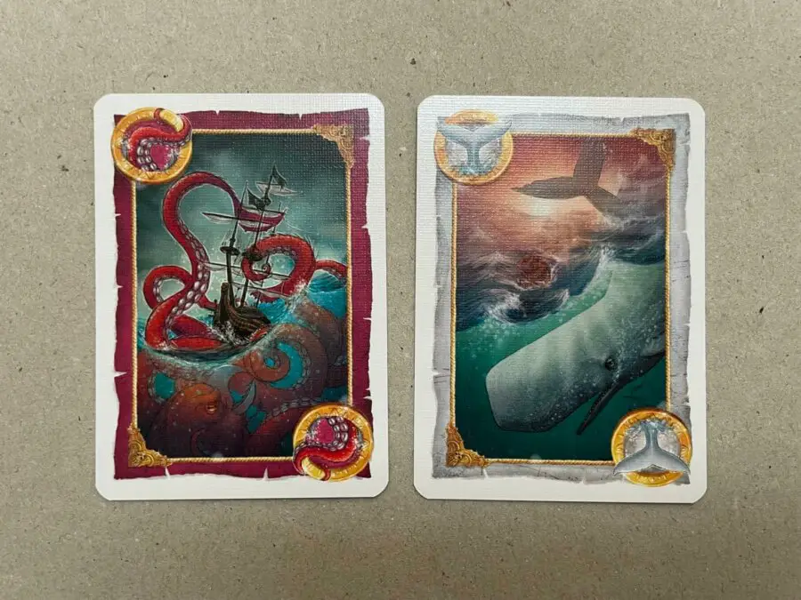 The advanced Kraken and White Whale cards found in a game of Skull King