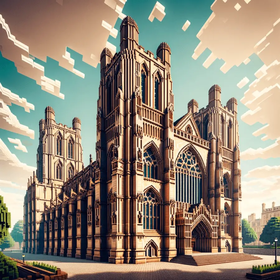 Bristol Cathedral in the style of Minecraft