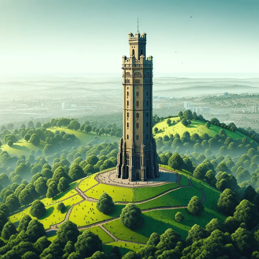 Cabot Tower in the style of Minecraft