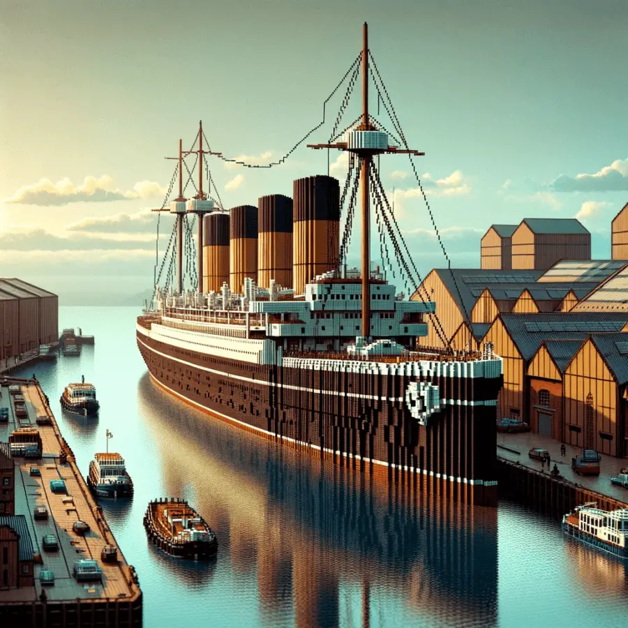 SS Great Britain in the style of Minecraft