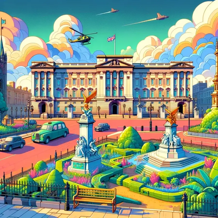 Buckingham Palace, London, UK, in the style of Super Mario