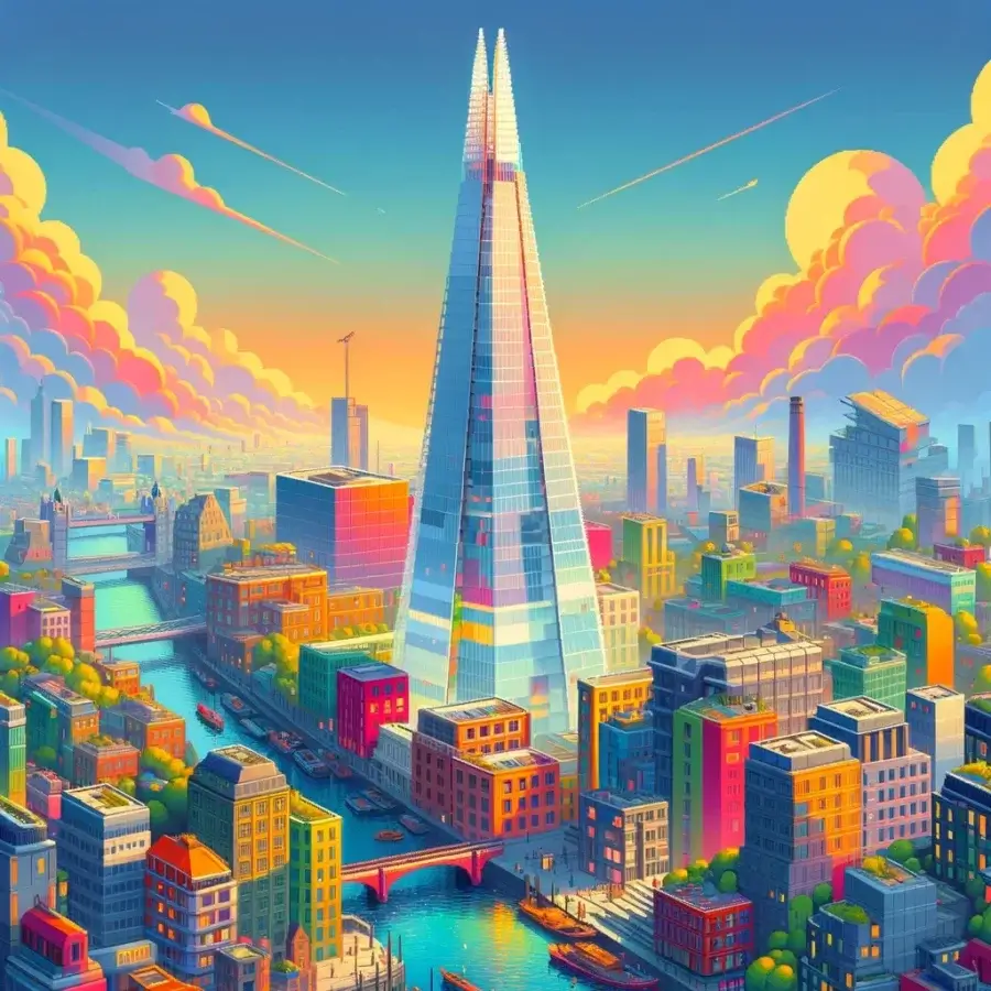 The Shard, London, UK, in the style of Super Mario