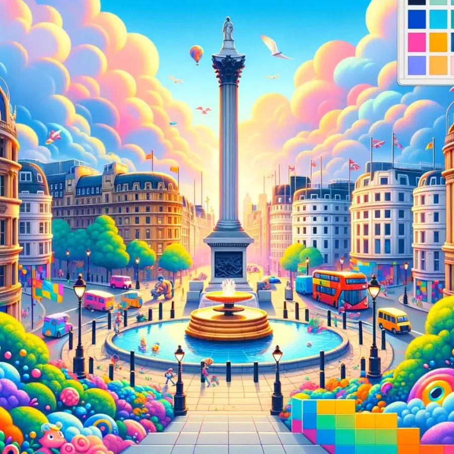 Trafalgar Square, London, UK, in the style of Super Mario